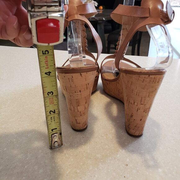 Franco Sarto Chestnut Leather Wedges.  Size 11 T-Strap Cork Platform. - Picture 7 of 9